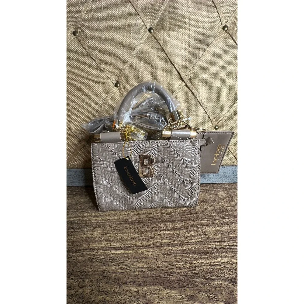 NWT Bebe Nola Mini Satchel with Credit Card Organizer—Light Taupe